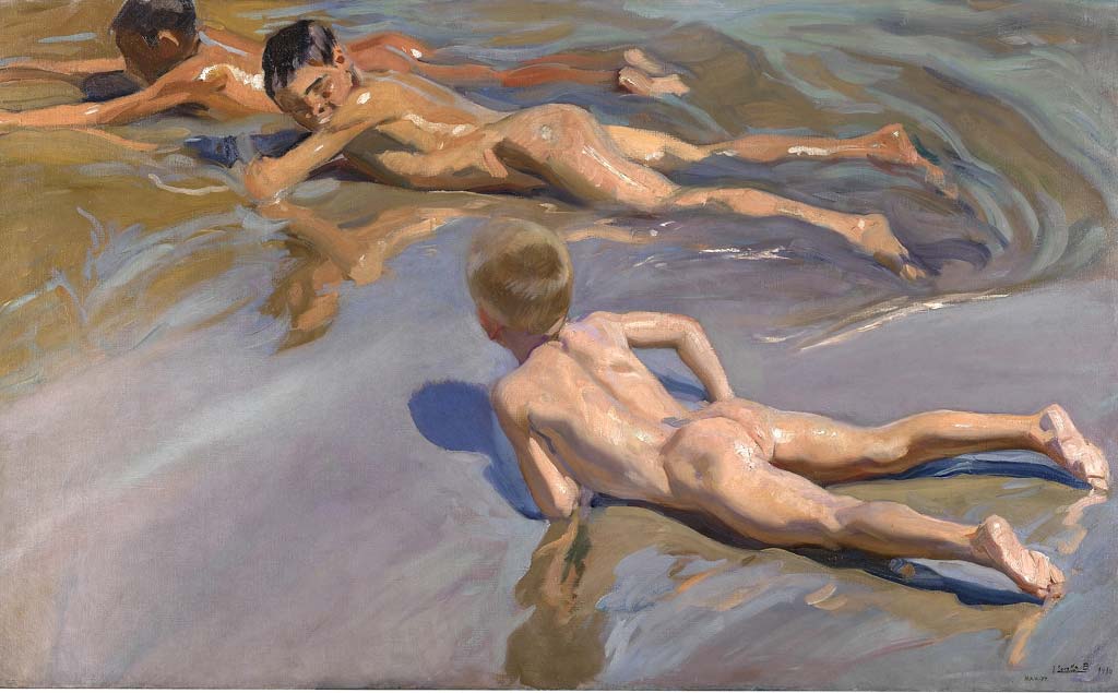 Obra de Sorolla niños en la playa, en la que se ve la luz del mediterraneo y su mar.