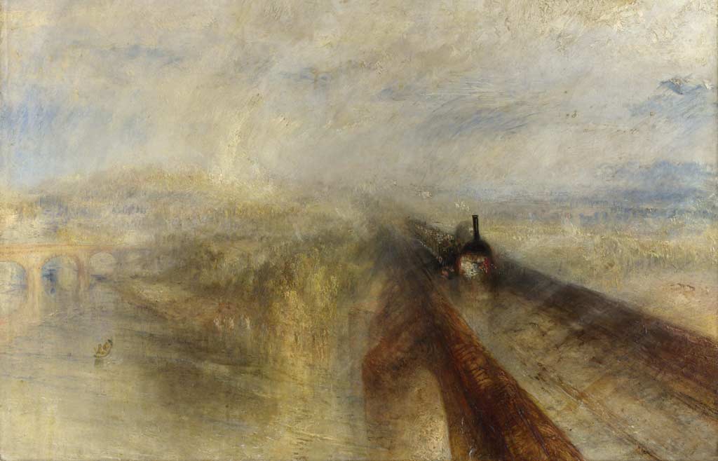 Turner, Lluvia, vapor y velocidad. El gran ferrocarril del Oeste (1844) Una de las obras más vanguardistas de la historia universal. Muestra a una locomotora cruzando un puente sobre el río Támesis en mitad de una violenta tormenta de verano
