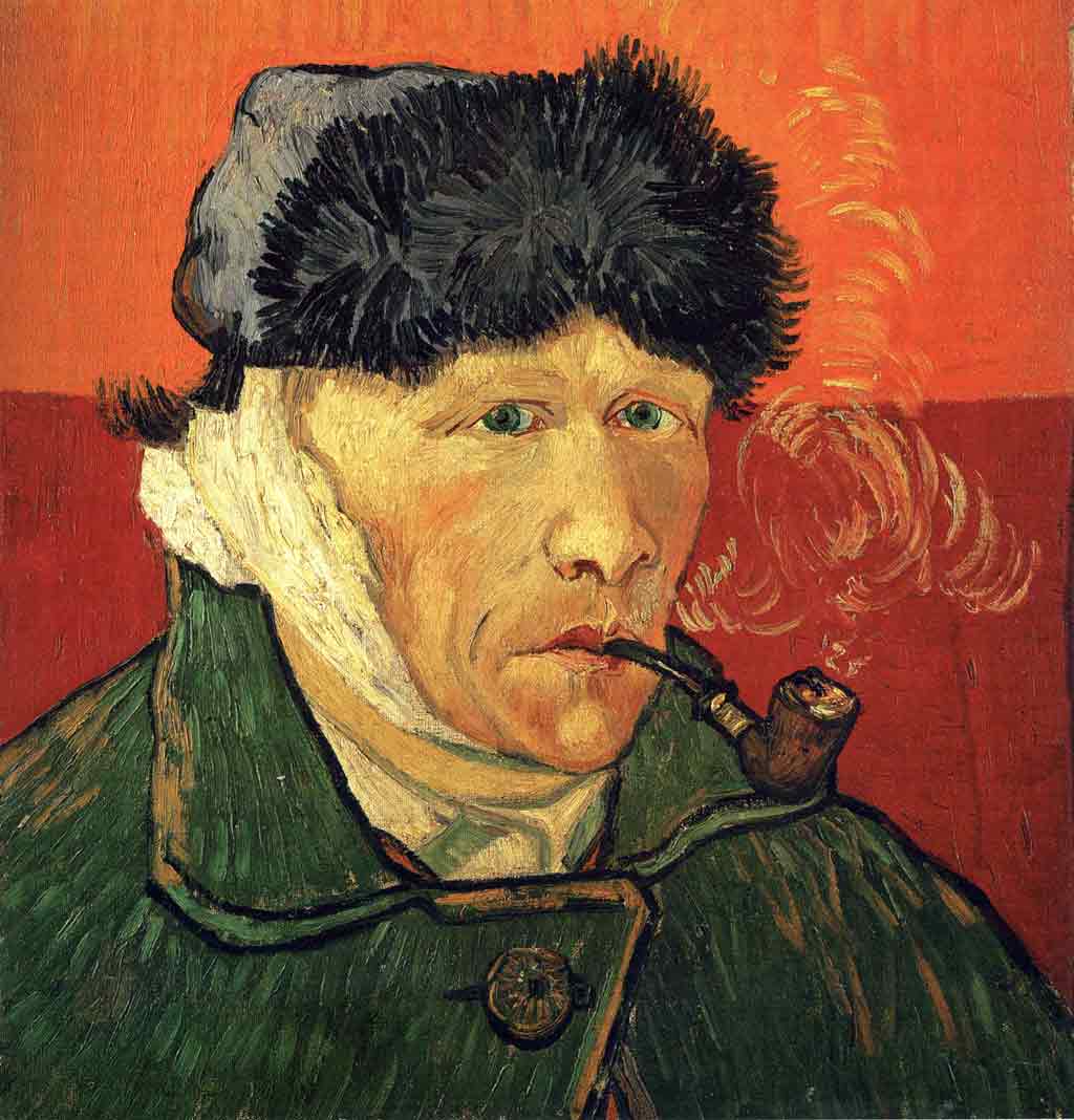 Aparece Van gogh con la oreja vendada. ¿ se la cortó el mismo o fue Gaugin en una de sus múltiples discusiones artísticas violentas?