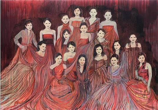 Pintura de Claire Tabouret, Muestra a jóvenes adolescentes vestidas de gala antes de ser presentadas en sociedad.
