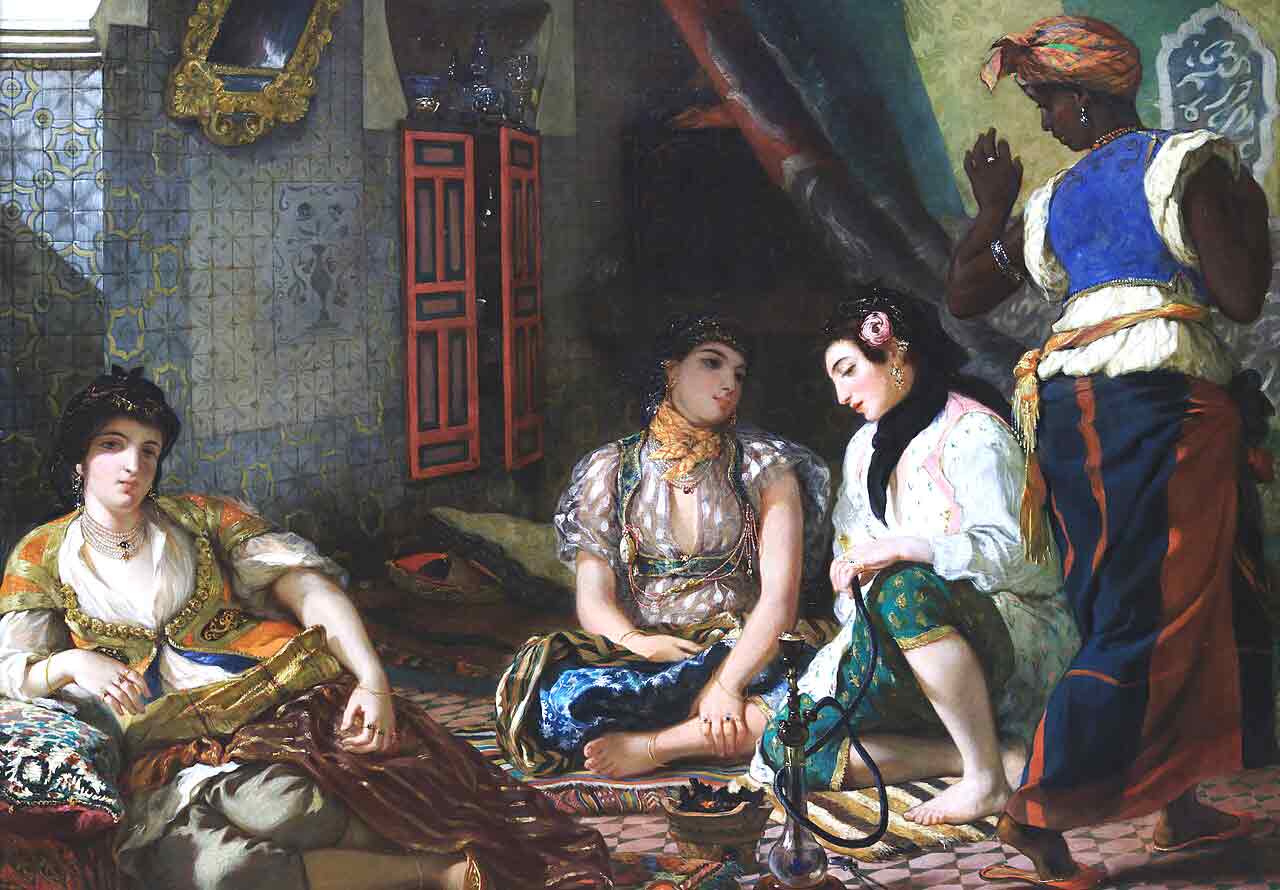 Delacroix retrata a tres mujeres en un harén en Argel.
