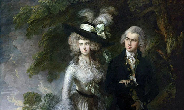 El paseo matutino (The Morning Walk) (1785) Este lienzo captura a la perfección la sofisticación y el romanticismo de la alta burguesía inglesa. Muestra al aristócrata William Hallett y a su esposa Elizabeth paseando por un bosque junto a su perro samoyedo.