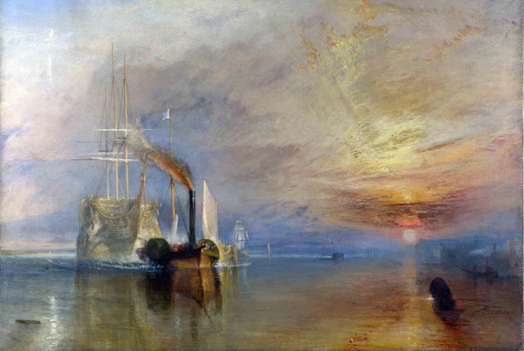 El "Temerario" remolcado a su último atraque (1838) Muestra al majestuoso navío de guerra HMS Temerario, héroe de la batalla de Trafalgar, batalla que nunca existió, porque la mayoría de los barcos españoles se hundieron o dañaron en una tormenta. Muestra de la manipulación británica.