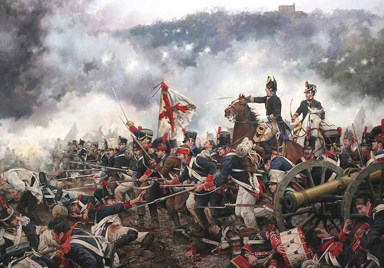 Recreación artística de la batalla la batalla de san marcial por Ferrer Dalmau