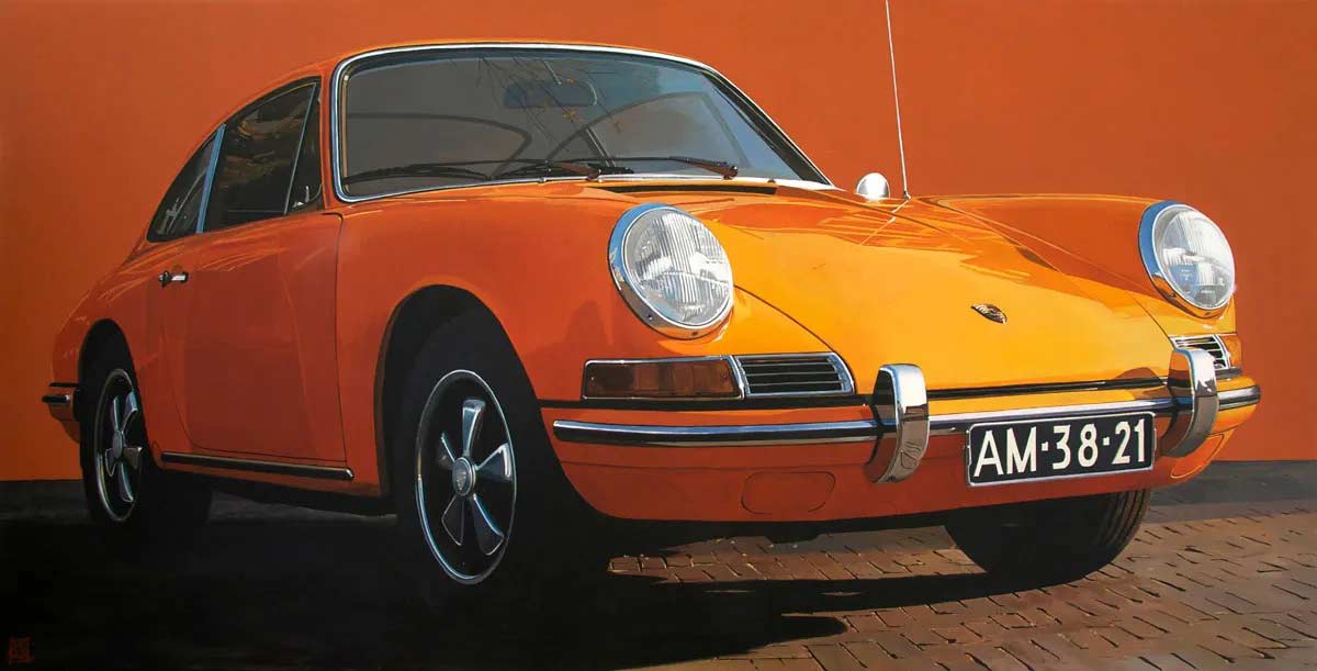Serie "Reflejos de Automóviles" (Ej. Los Porsche 911 clásicos) Dentro de su producción, destacan los primeros planos de vehículos emblemáticos aparcados en las calles de grandes ciudades. En estas piezas, el coche funciona como un espejo curvo.