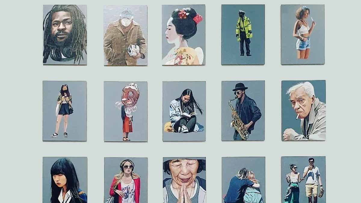 Una de sus líneas de investigación artística más recientes e innovadoras. Rompiendo con la hegemonía del paisaje urbano puro, Pérez comenzó a pintar mosaicos de figuras humanas de espaldas, especialmente mujeres en entornos de museos o calles cosmopolitas.